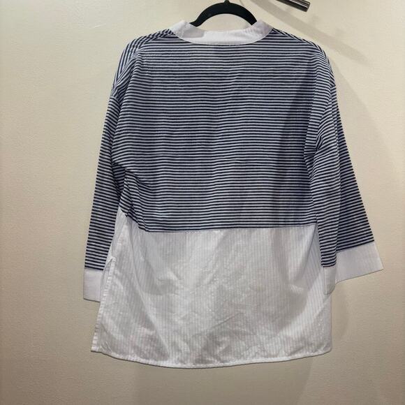 Duffield Lane Navy & White Striped Cotton Tunic Shirt - Size Small - Picture 4 of 8